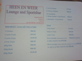 Heen En Weer Lounge And Sportsbar menu