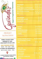 Govinda's Durban Radhanath's Gifts menu
