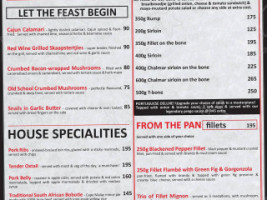 Red Ox Steakhouse menu