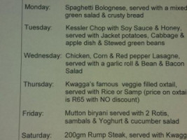 Kwagga Foods menu